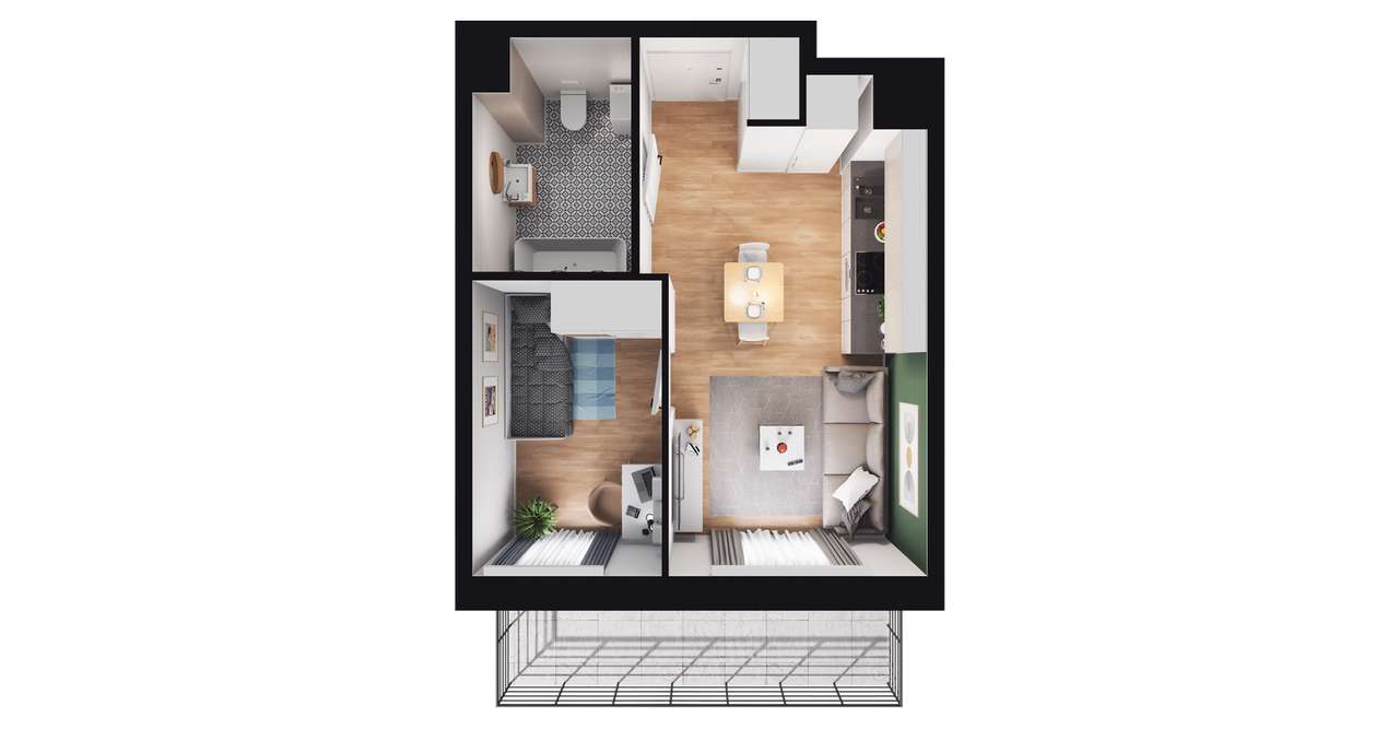 2-pokojowe mieszkanie 30m2 + balkon 9,36m2 - Pełny obrazek: 2/7