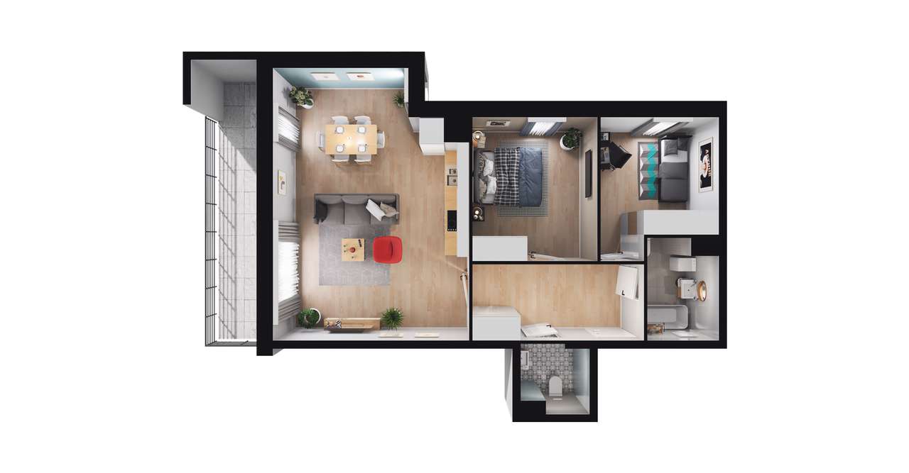 3-pokojowe mieszkanie 62m2 + balkon Bezpośrednio - Pełny obrazek: 3/7