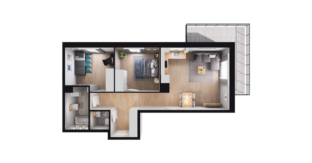 3-pokojowe mieszkanie 60m2 + balkon - Pełny obrazek: 2/8