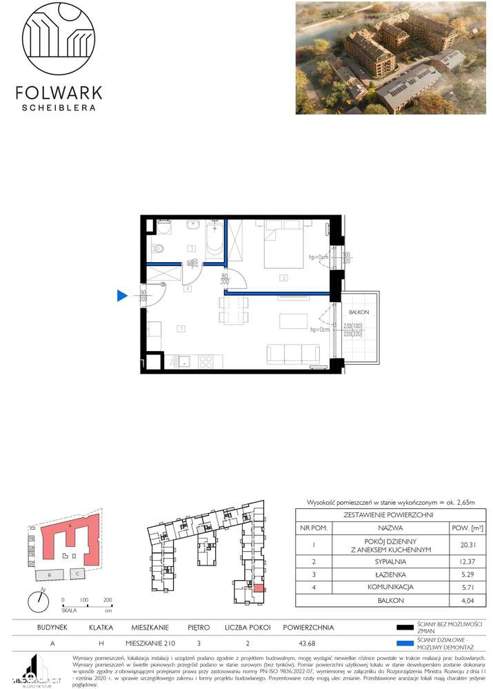 Folwark Scheiblera | mieszkanie 2-pok. - Pełny obrazek: 2/7