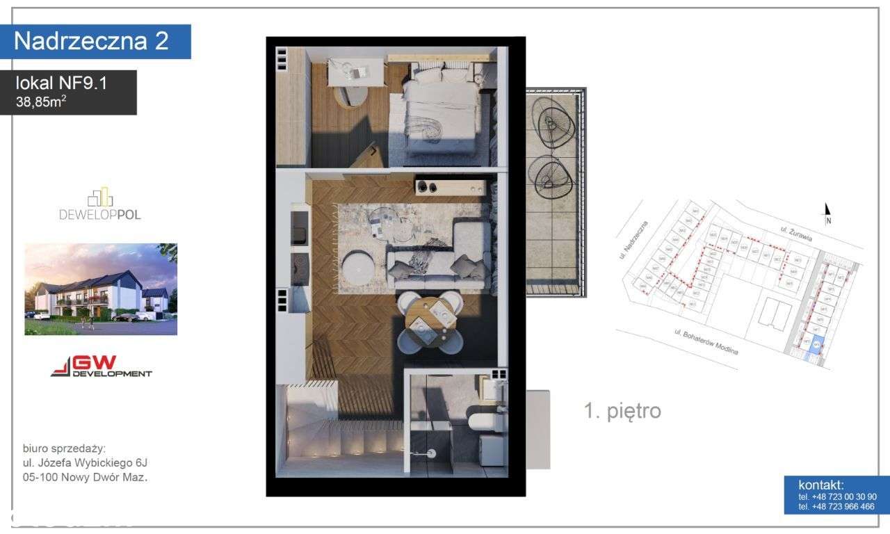 Nadrzeczna - 2 pokoje z dużym balkonem, piętro - Pełny obrazek: 2/7