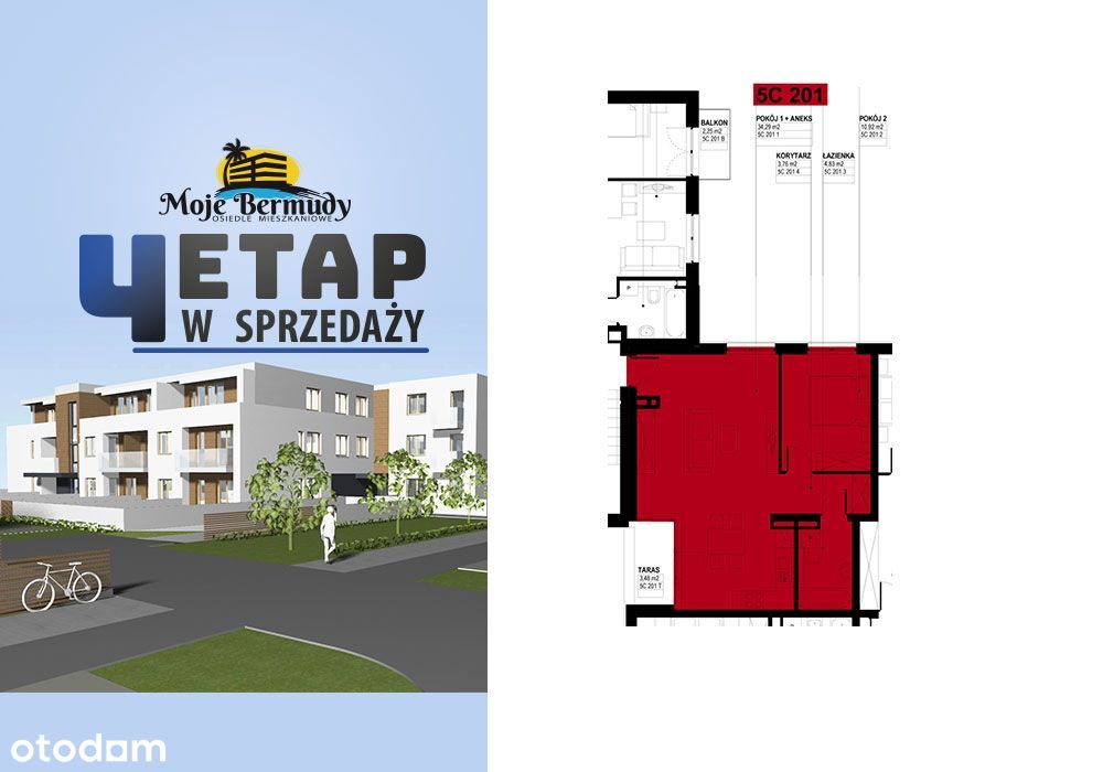 Mieszkanie o pow. 80,64 m2 z tarasem; 5B 201