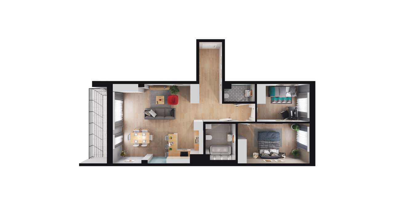 3-pokojowe mieszkanie 71m2 + balkon Bezpośrednio - Pełny obrazek: 2/8