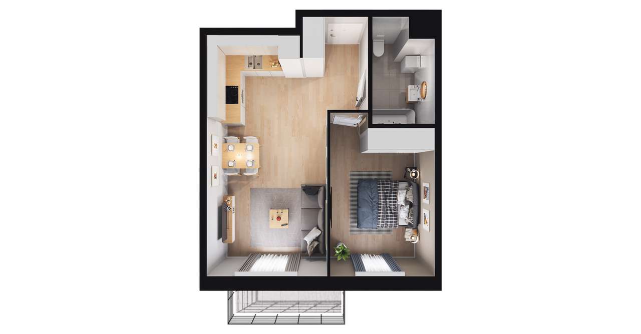 2-pokojowe mieszkanie 44m2 + balkon - Pełny obrazek: 2/8