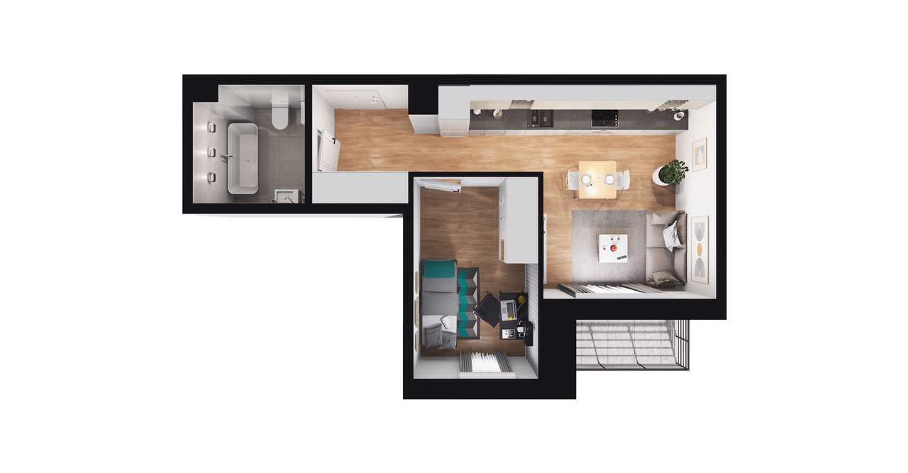 2-pokojowe mieszkanie 35m2 + loggia Bezpośrednio - Pełny obrazek: 2/7