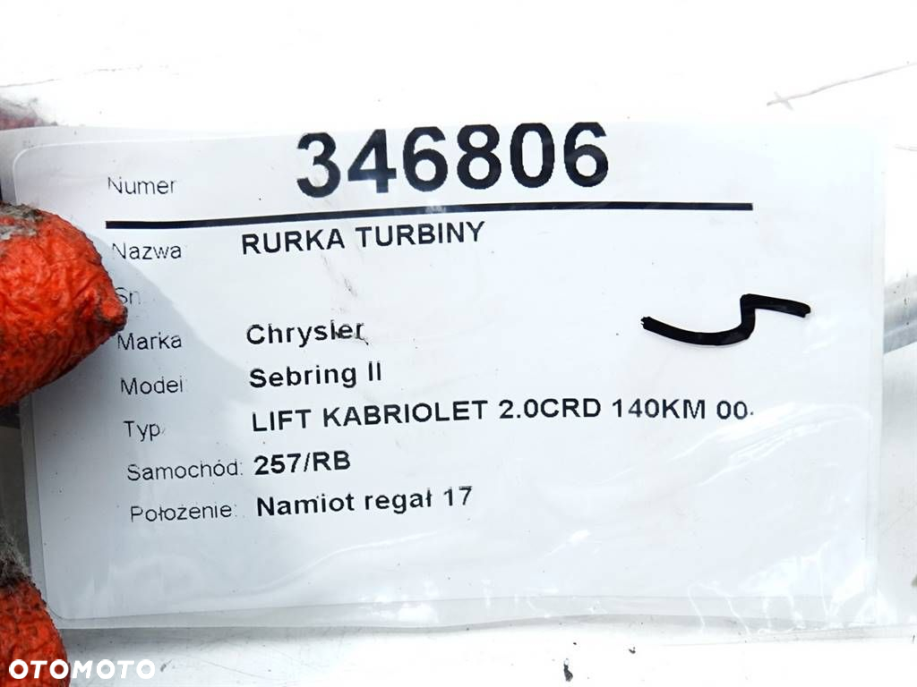 RURKA TURBINY CHRYSLER SEBRING kabriolet (JS) 2007 - 2010 2.0 CRD 103 kW [140 KM] olej napędowy - 4