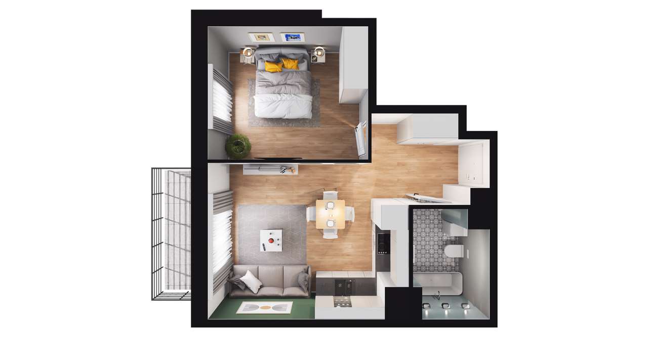 2-pokojowe mieszkanie 38m2 + balkon - Pełny obrazek: 2/8