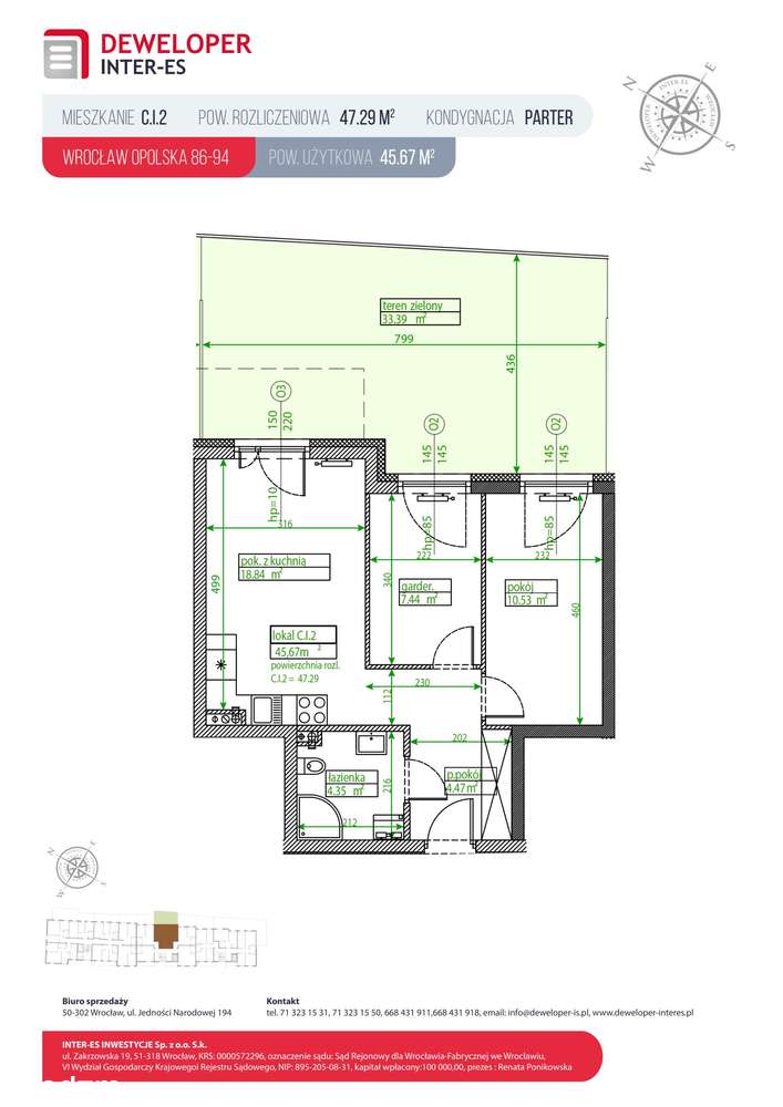 2-pokojowe mieszkanie 45m2 + ogródek - Pełny obrazek: 2/5