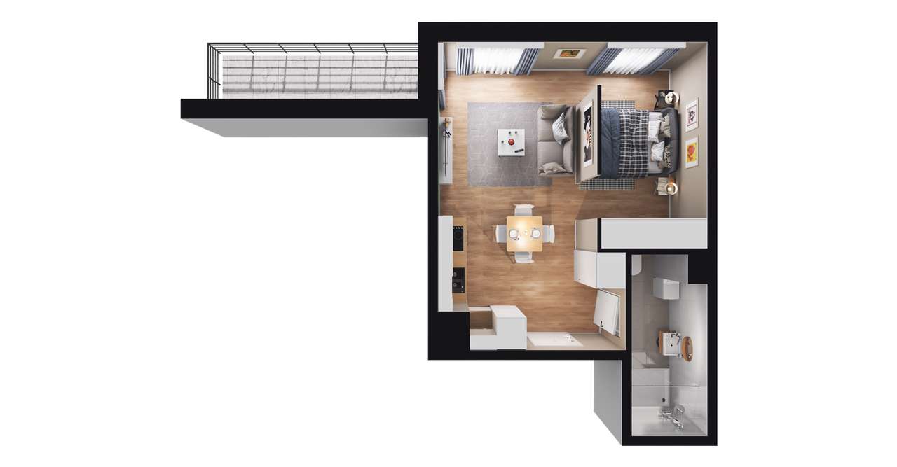 1-pokojowe mieszkanie 34m2 + balkon Bezpośrednio - Pełny obrazek: 2/8