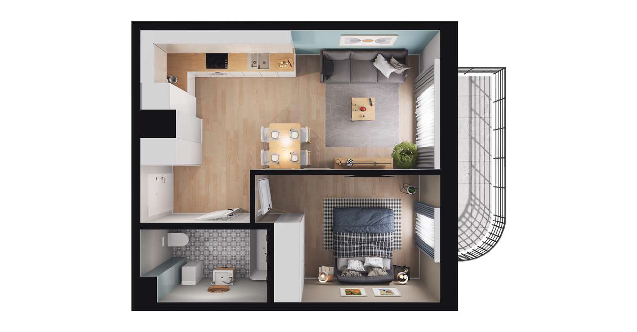 2-pokojowe mieszkanie 38m2 + balkon - Pełny obrazek: 2/8