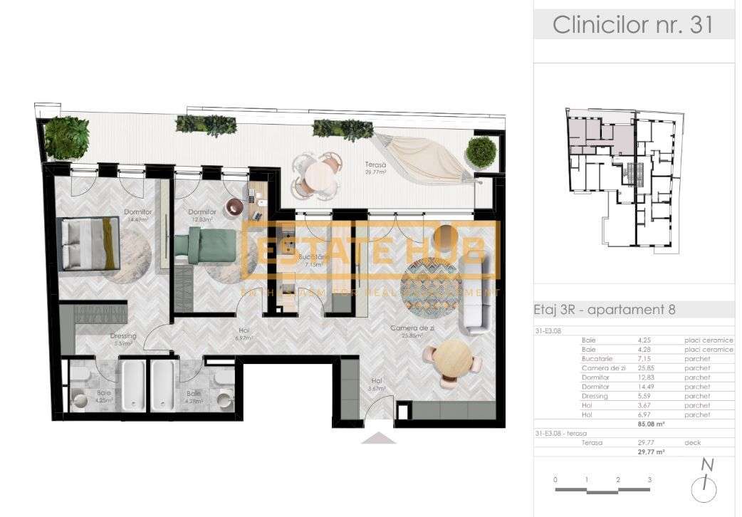 3 camere Clinicilor | terasa 30 mp| vedere spre Parcul Central | Comis-2