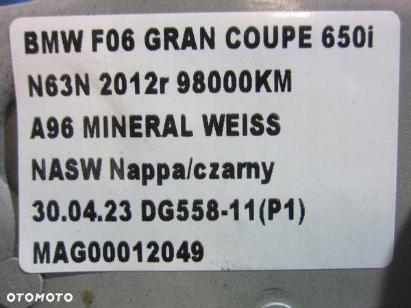 BMW F06 F10 F12 ZAWIASY MASKI PRZÓD PRAWY LEWY A96 MINERAL BIAŁE 7270883 - 9