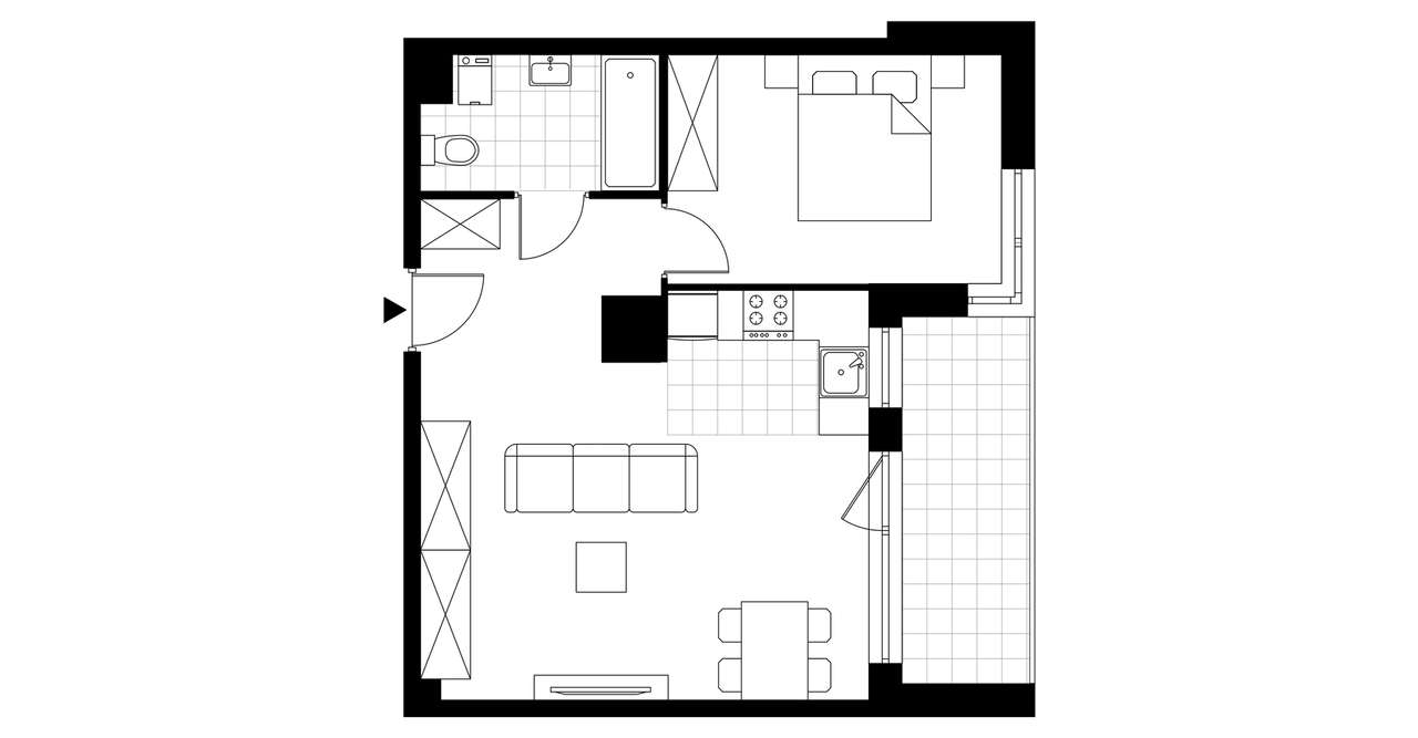 2-pokojowe mieszkanie 45m2 + loggia - Pełny obrazek: 3/6