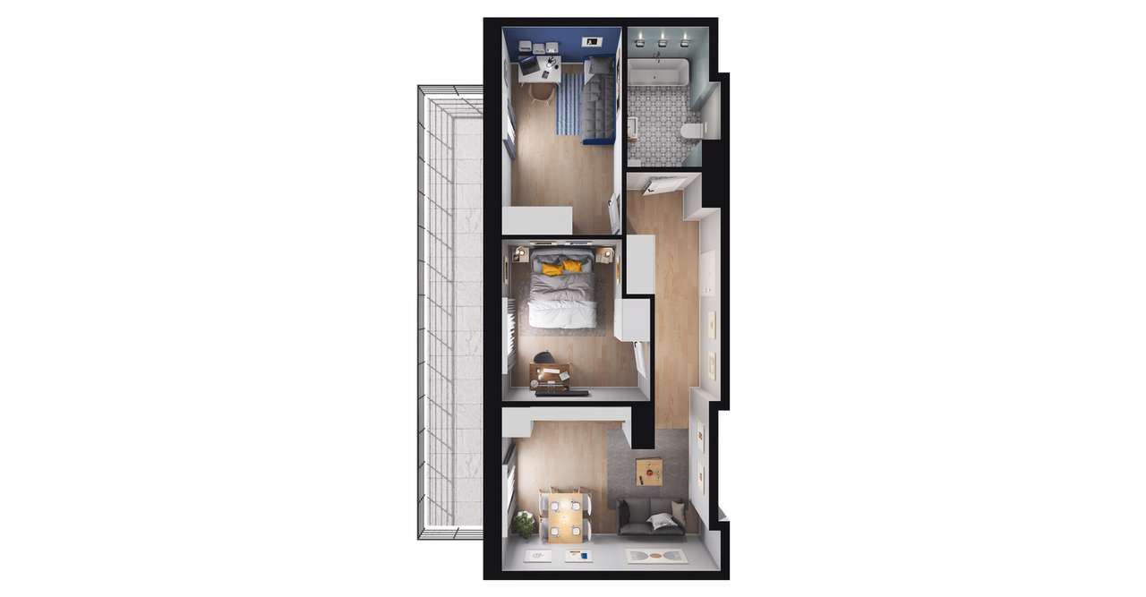 3-pokojowe mieszkanie 48m2 + balkon Bez Prowizji - Pełny obrazek: 2/8