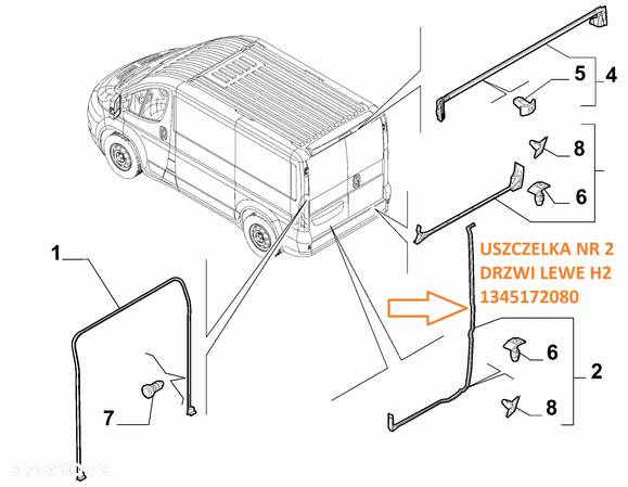 USZCZELKA DRZWI TYLNE LEWE TYŁ H2 DUCATO JUMPER BOXER MOVANO 06-23 1345172080 - 2