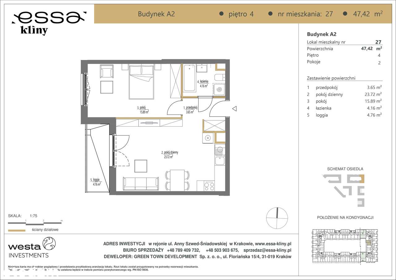 2-pokojowe mieszkanie 47m2 + loggia - Pełny obrazek: 2/7