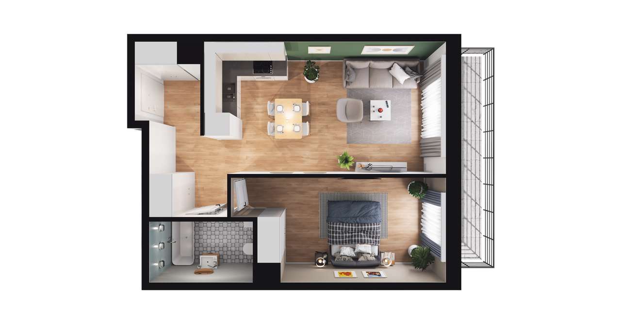 2-pokojowe mieszkanie 47m2 + balkon Bez Prowizji - Pełny obrazek: 2/8