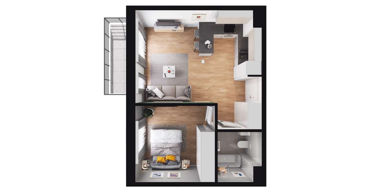 2-pokojowe mieszkanie 38m2 + balkon - Pełny obrazek: 2/8