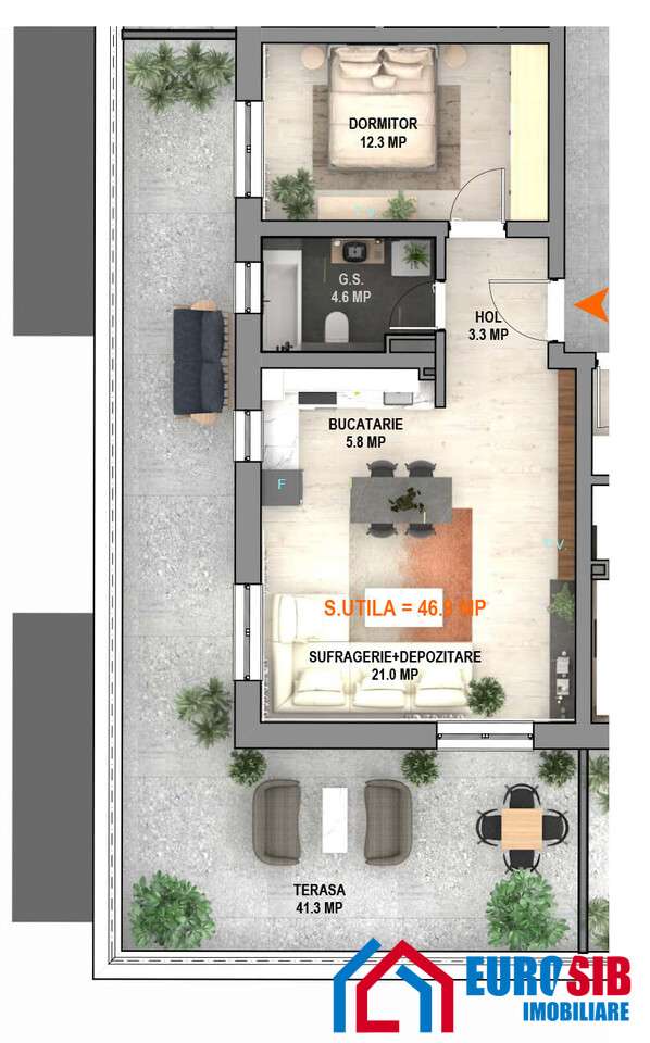 Penthouse Apartament 2 camere – terasă 41 mp, Magnolia Sibiu-5