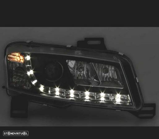 FARÓIS FRONTAIS LED LUZ DIURNA PARA FIAT STILO. FUNDO PRETO - 2