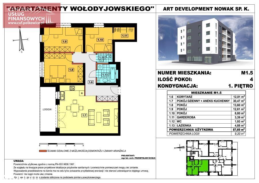 Deweloperskie-4 pok.-87,69 m2, Wołodyjowskiego, Po