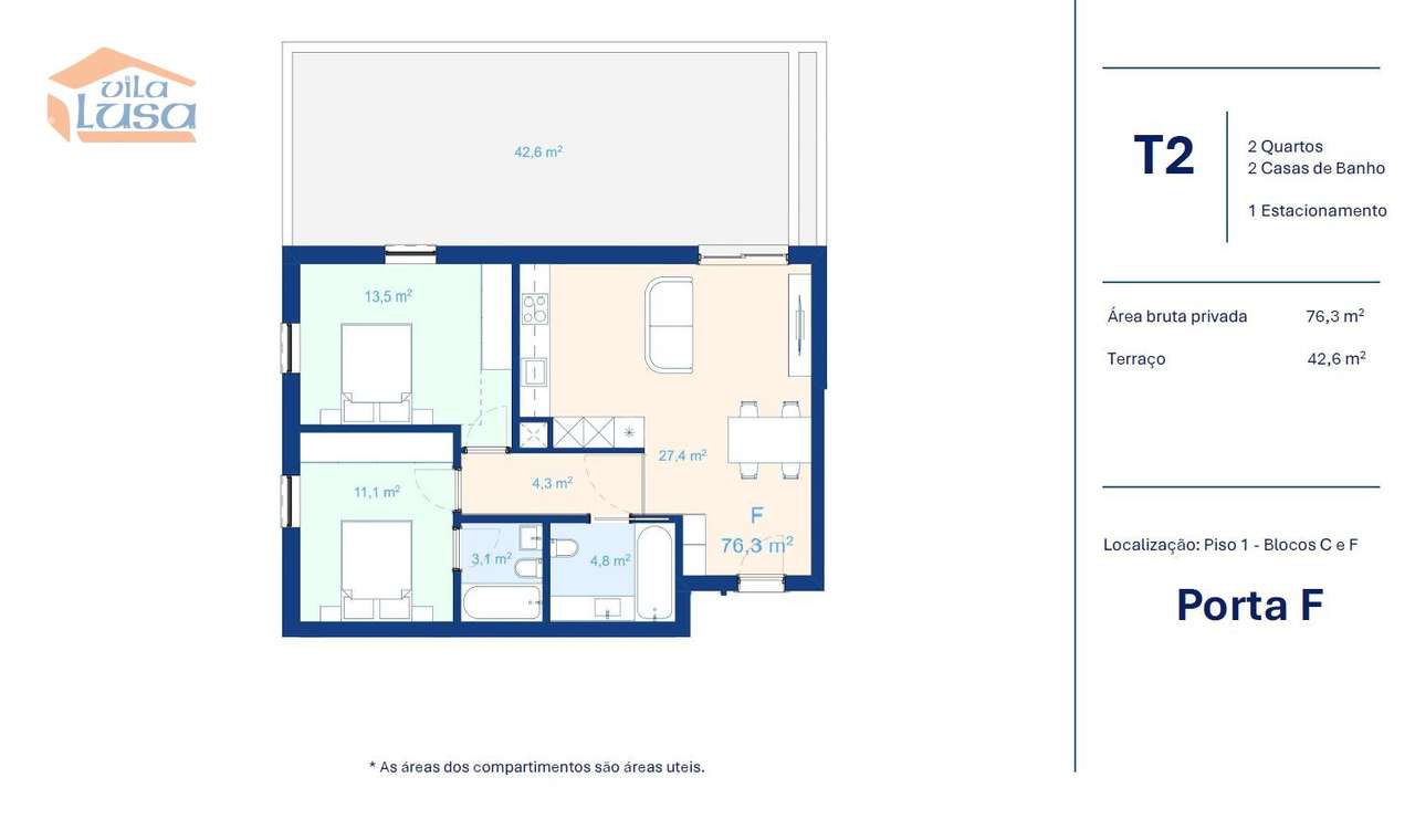 T2 Novo com terraço de 42 m2 em Vilar de Paraiso, Vila Nova de Gaia - Grande imagem: 2/30