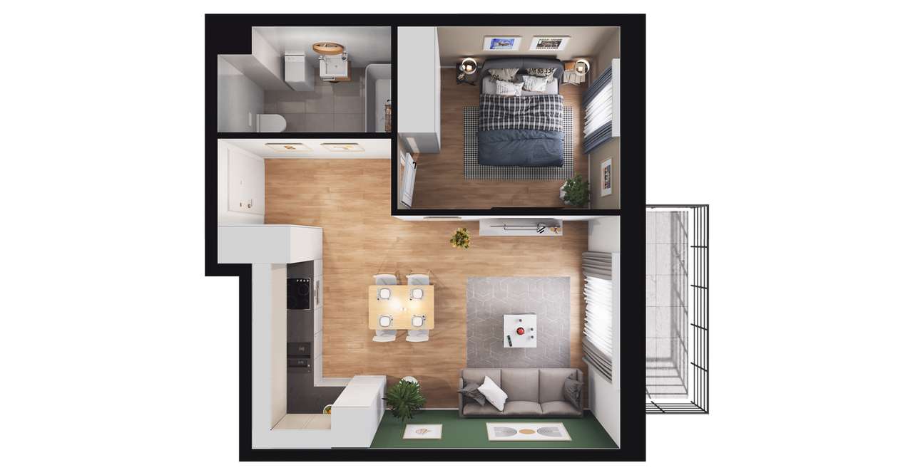 2-pokojowe mieszkanie 38m2 + balkon Bezpośrednio - Pełny obrazek: 2/8