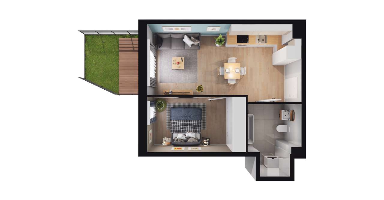 1-pokojowe mieszkanie 38m2 + ogródek Bezpośrednio - Pełny obrazek: 2/8