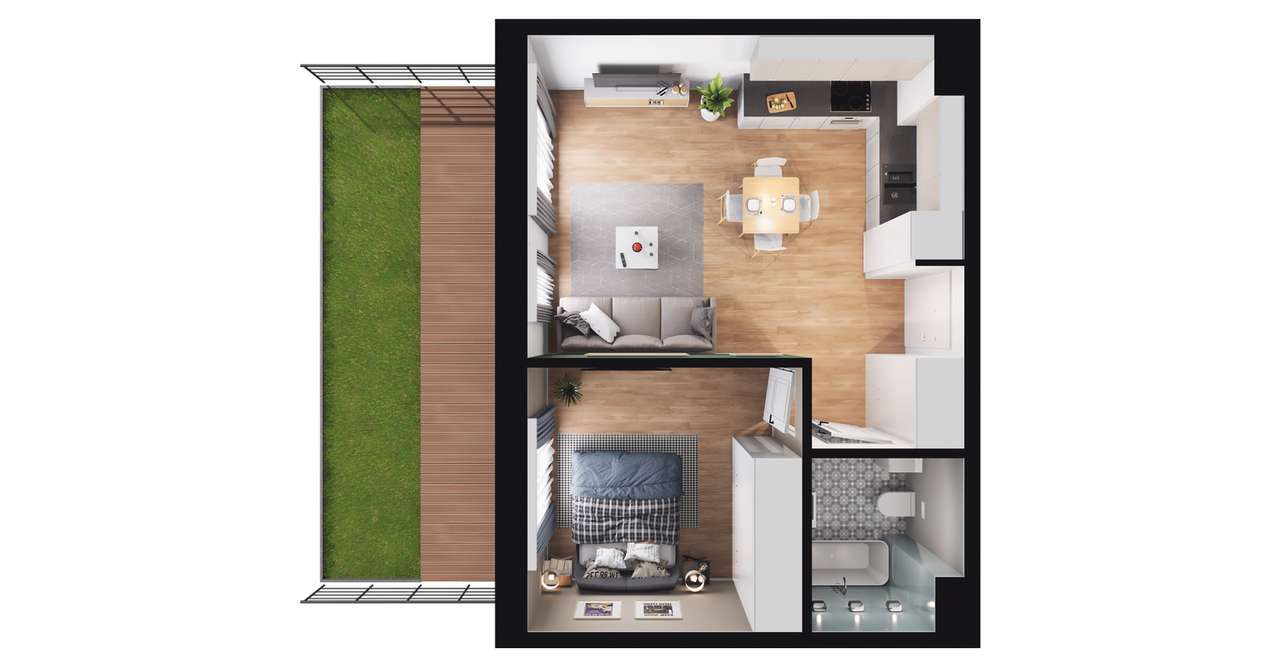 2-pokojowe mieszkanie 38m2 + ogródek Bezpośrednio - Pełny obrazek: 2/8