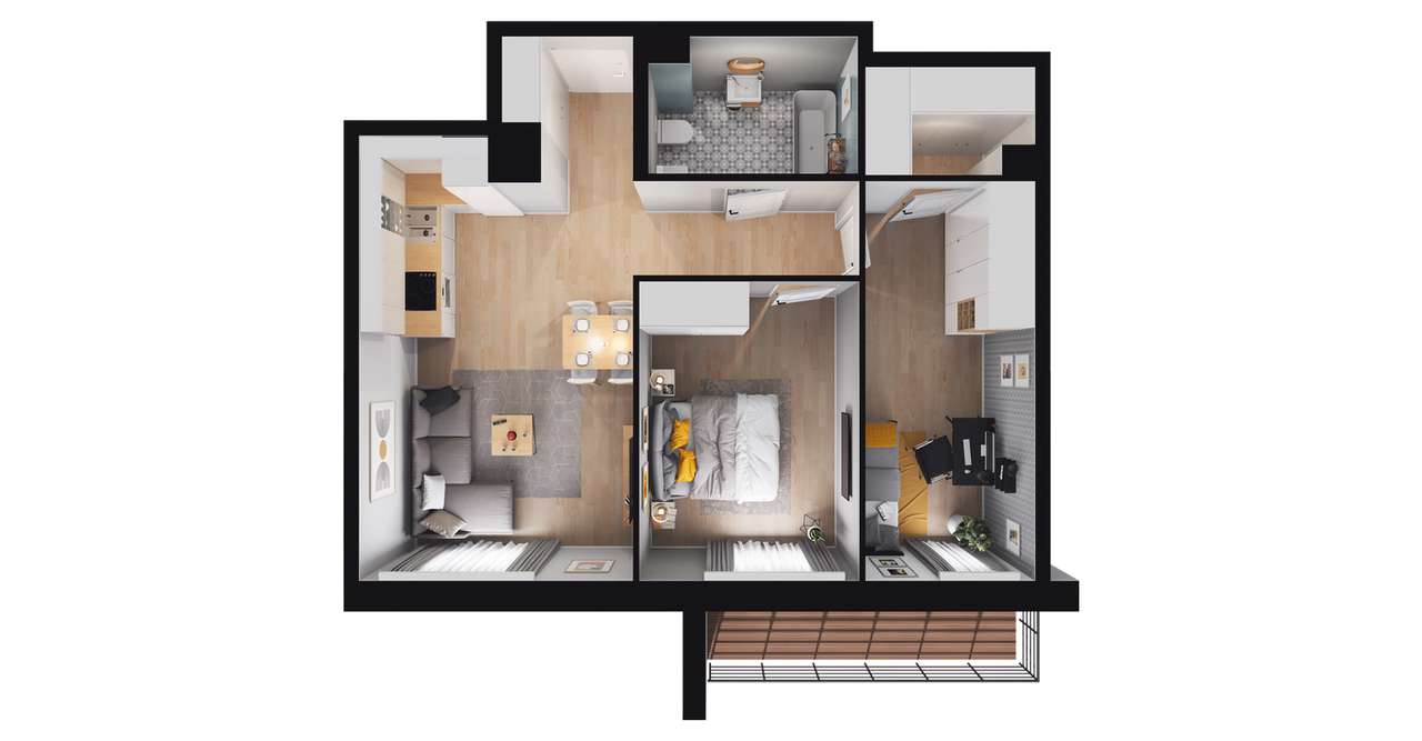 3-pokojowe mieszkanie 56m2 + balkon Bezpośrednio - Pełny obrazek: 2/7