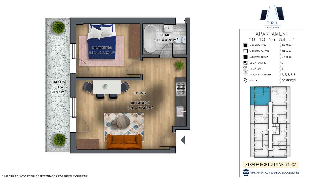 Apartament 18-C2, 2 camere,prima linie cu vedere la mare,Costinesti-6