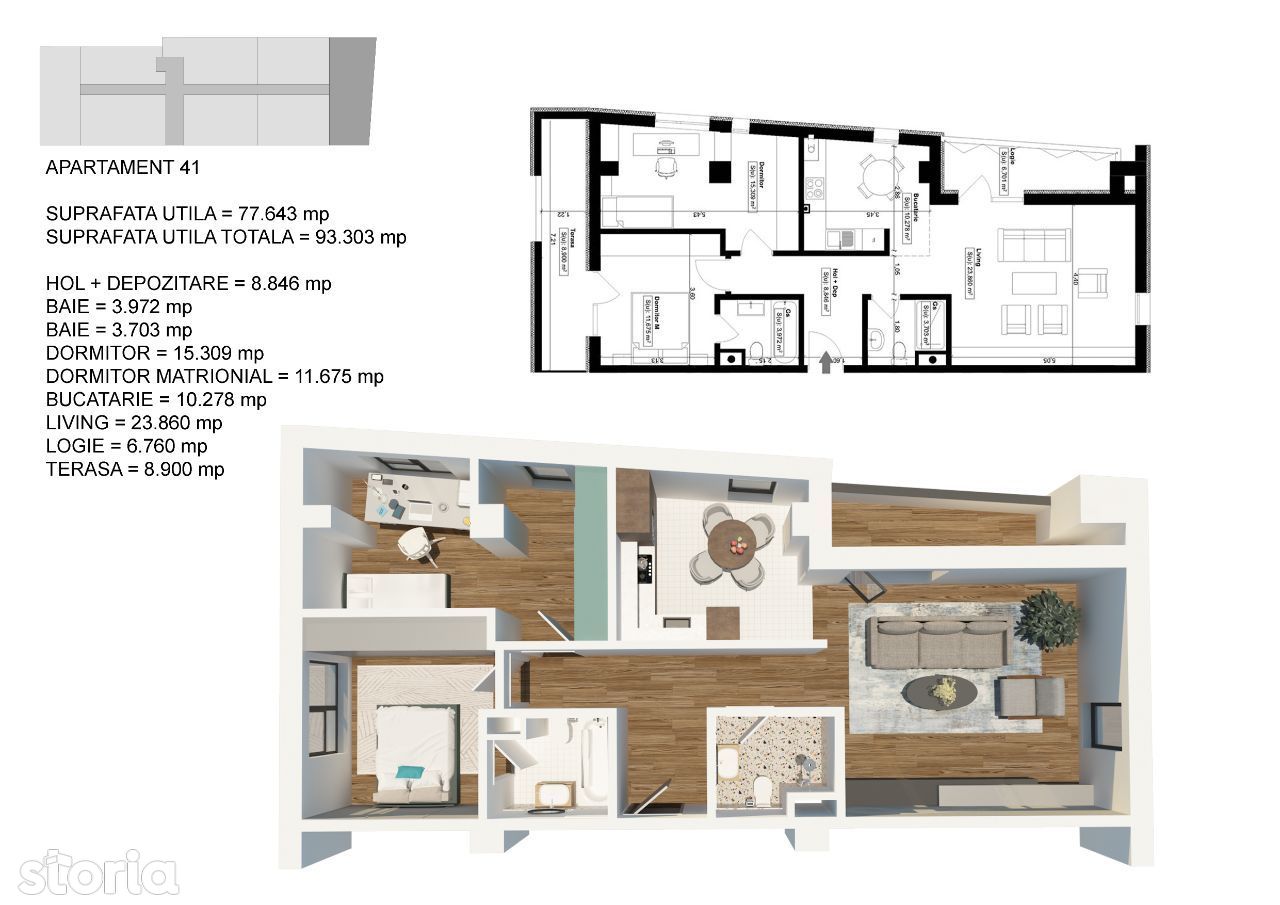 Vanzare apartament 3 camere, loc de parcare inclus, bloc nou