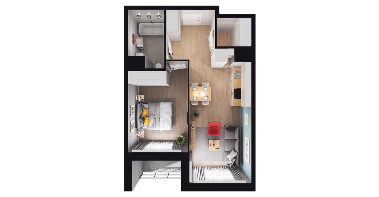 2-pokojowe mieszkanie 42m2 + loggia - Pełny obrazek: 3/9