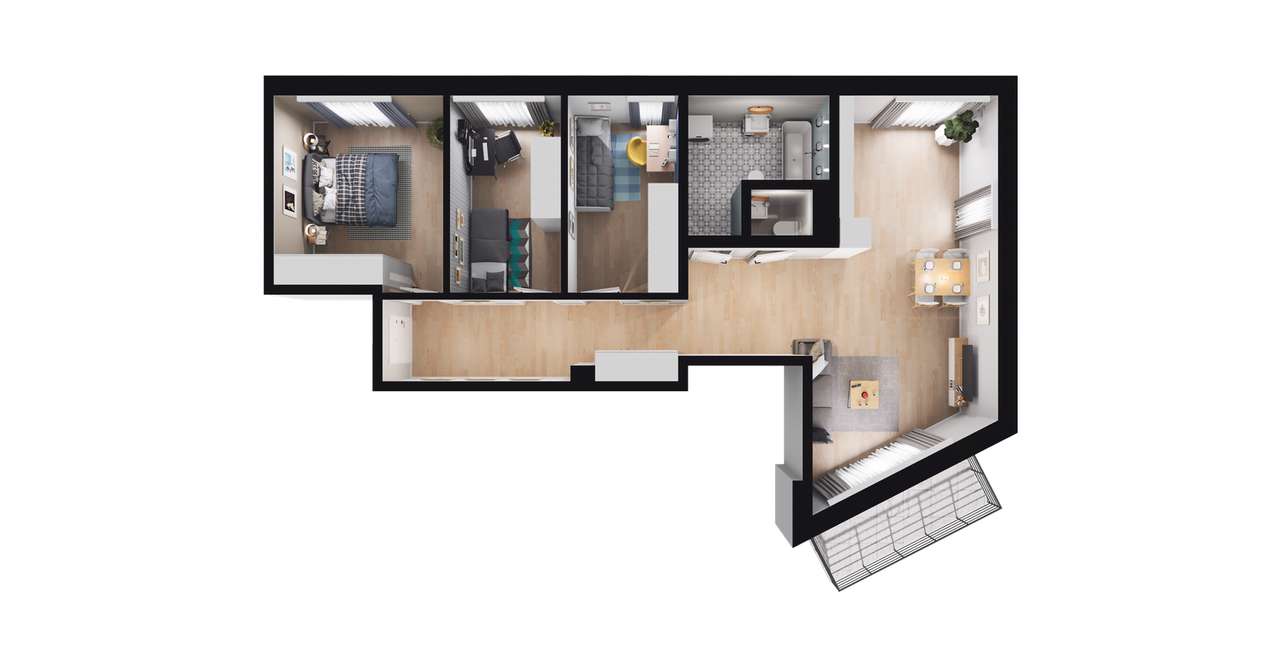 4-pokojowe mieszkanie 76m2 + balkon - Pełny obrazek: 2/8