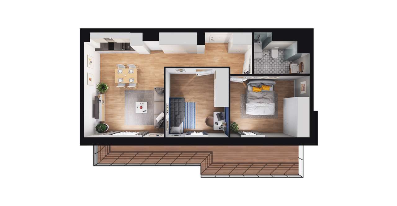 3-pokojowy apartament inwestycyjny 52m2 + taras - Pełny obrazek: 2/8