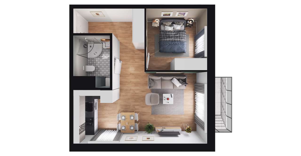 2-pokojowe mieszkanie 42m2 + balkon Bezpośrednio - Pełny obrazek: 2/8