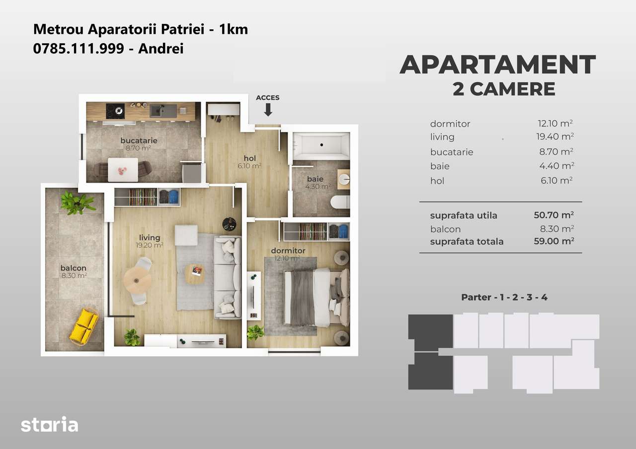 Metrou Aparatorii Patriei - 12 min - 3 camere 2 bai 84mp - Imagine principală: 4/8