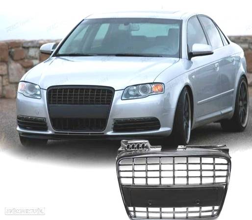 GRELHA FRONTAL PARA AUDI A4 B7 LOOK S-LINE PRETO BRILHO - 1