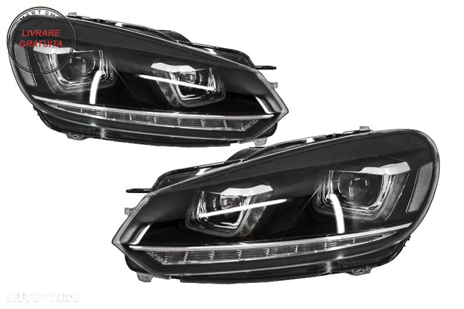 Faruri LED VW Golf 6 VI (2008-2013) Design Golf 7 3D U Design Semnal LED Dinamic c- livrare gratuita - 2