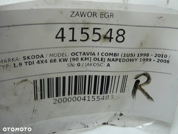 ZAWÓR EGR SKODA OCTAVIA I Combi (1U5) 1998 - 2010 1.9 TDI 4x4 66 kW [90 KM] olej napędowy 1999 - - 5