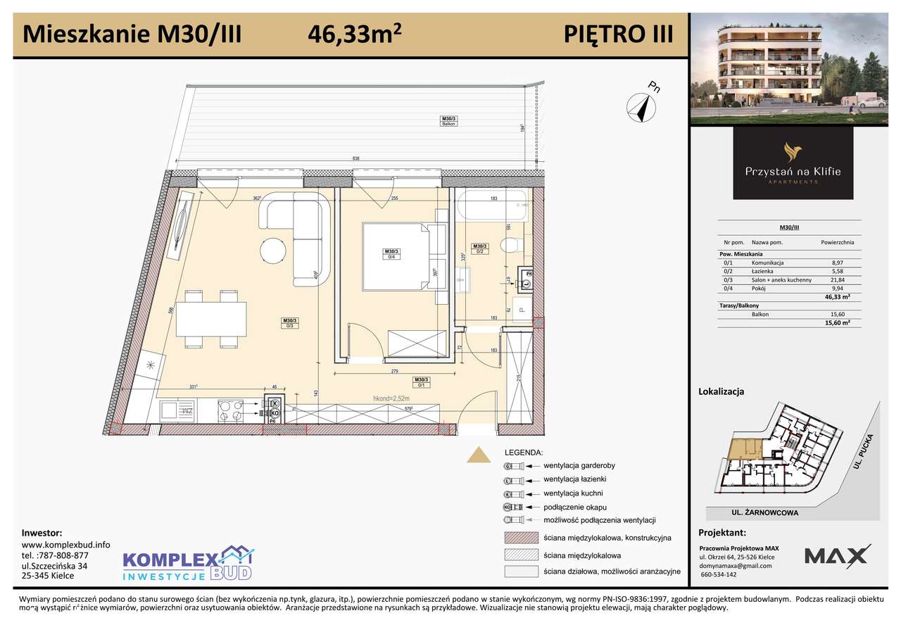 2-pokojowe mieszkanie 46m2 + balkon Bezpośrednio - Pełny obrazek: 2/7