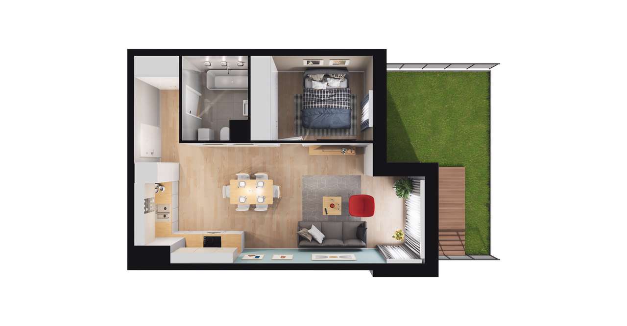 2-pokojowe mieszkanie 42m2 + ogródek Bezpośrednio - Pełny obrazek: 2/8