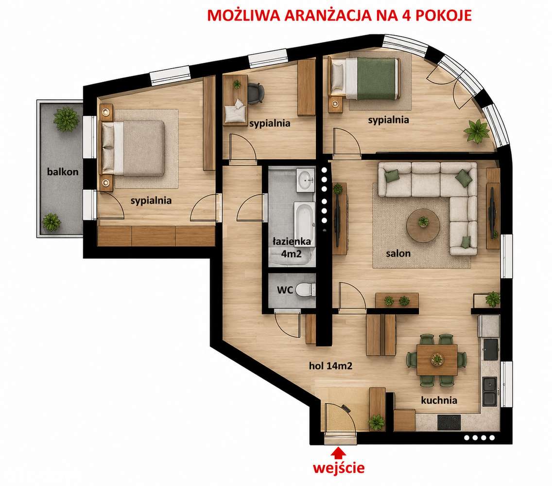 Przestronne 3 pokoje z oddzielną kuchnią Ruczaj ul. Obozowa Pow. 82 m2-14