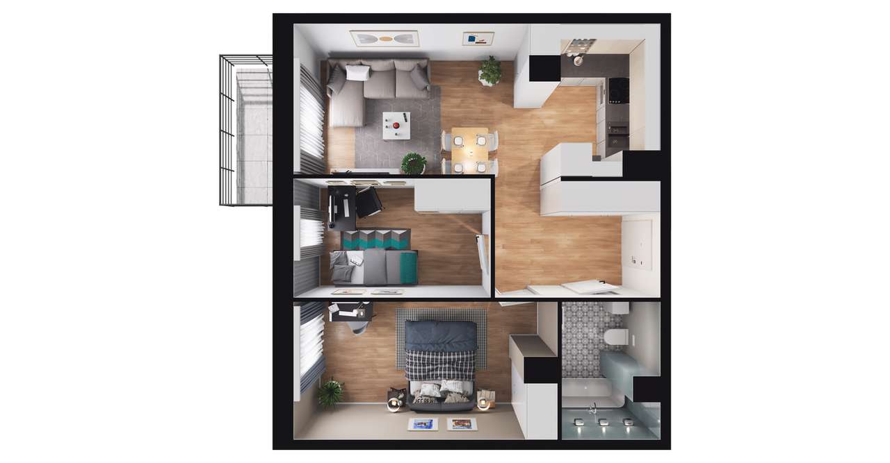 3-pokojowe mieszkanie 53m2 + balkon - Pełny obrazek: 2/8
