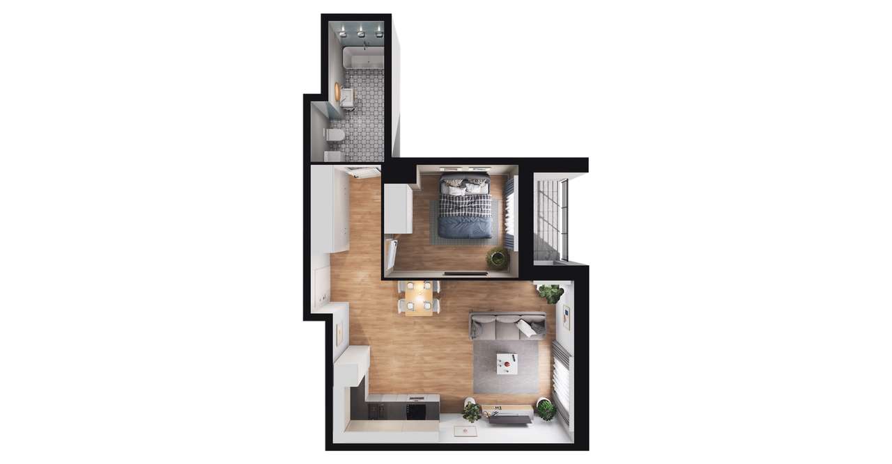 2-pokojowe mieszkanie 48m2 + loggia - Pełny obrazek: 2/8