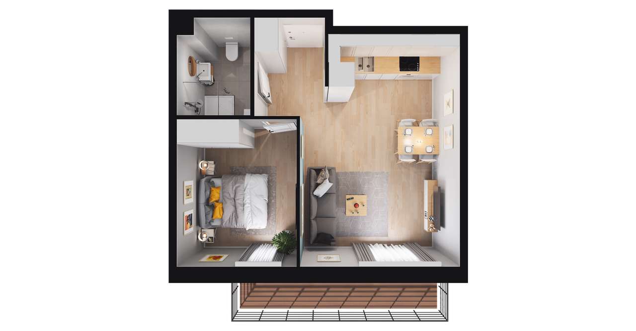 2-pokojowe mieszkanie 39m2 + taras Bez Pośredników - Pełny obrazek: 2/8