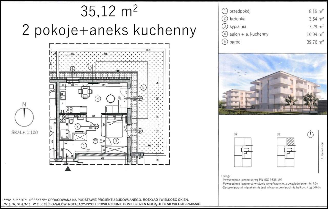 Lublin, Węglinek, ul.Jemiołuszki, 35,12m2, 2 pokoje + ogródek - Pełny obrazek: 4/7
