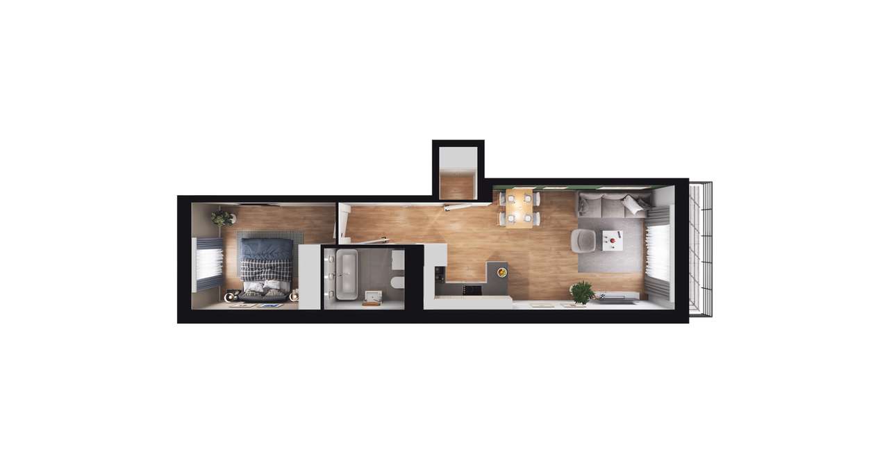 2-pokojowe mieszkanie 44m2 + balkon - Pełny obrazek: 2/8