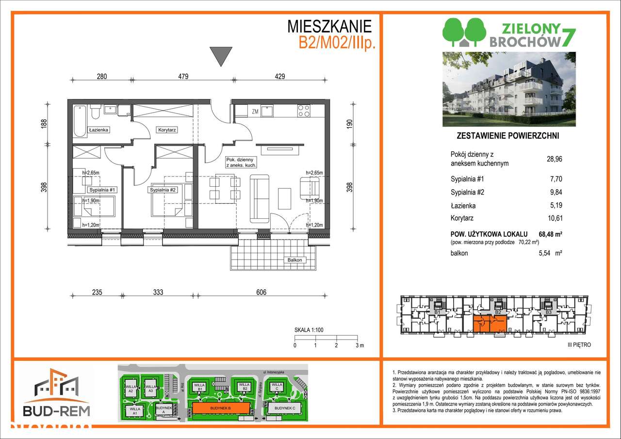 3-pokojowe mieszkanie 68m2 + balkon - Pełny obrazek: 2/8