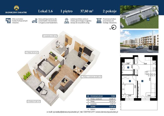 Blok 3 | Apartament 38 m² | Balkon 10 m² | Windy
